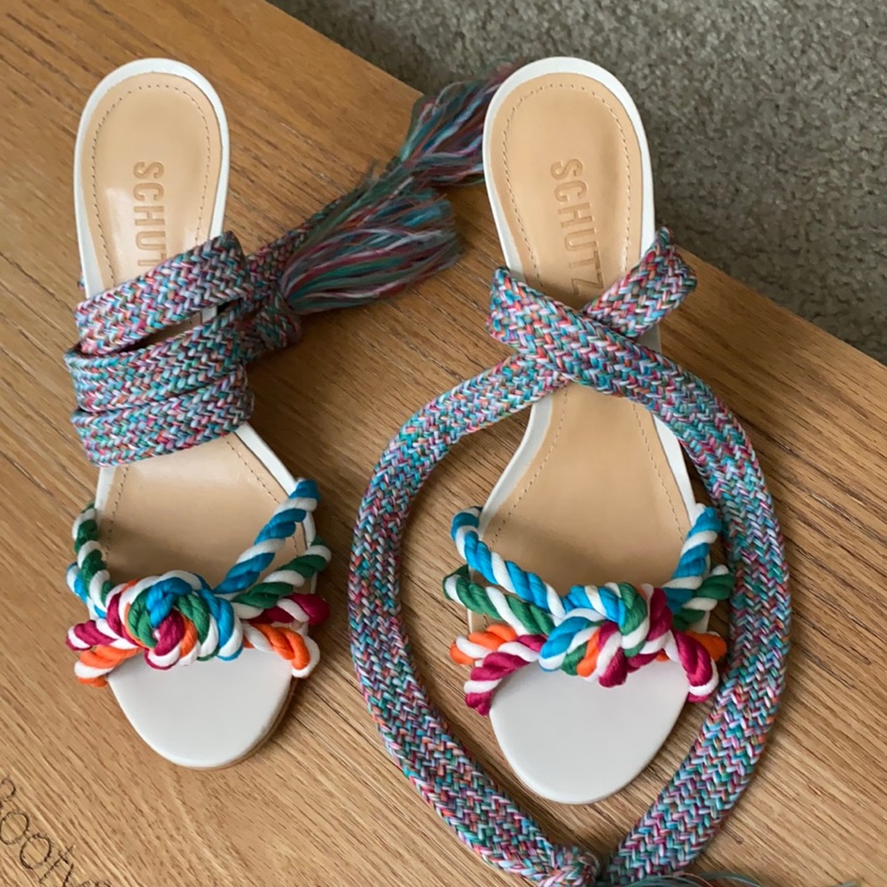 Schultz White/Mutli color wrap around heel